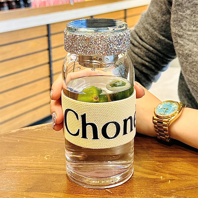高级感轻奢带钻玻璃杯水杯泡茶