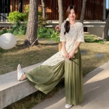 设计感不规则T恤套装女2025夏新款时尚韩系休闲减龄阔腿裤两件套，女装套装/套裙，2C153