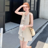 夏装新款米白色无袖上衣+短裤2C153-816-P145K208，女装套装/套裙，2C153