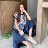 巨好看条纹衬衫阔腿裤套装女夏高级小众不撞款两件套气质ootd穿搭，女装套装/套裙，2C153