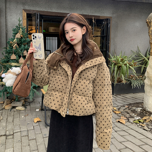 韩版短款立领波点90羽绒服女2025冬季新款加厚显瘦保暖白鸭绒外套图片