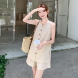 高级感小香风西装马甲套装裙女2025夏新款极简气质百褶短裙两件套，女装套装/套裙，2C153