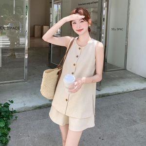 高级感小香风西装马甲套装裙女2025夏新款极简气质百褶短裙两件套图片
