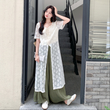 夏装新款设计感蕾丝拼接阔腿裤两件套2C153-832-P165K248，女装连衣裙，2C153
