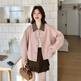 春装新款粉色拼接PU皮短款外套2C153-8923-P155K238，女装短外套，2C153