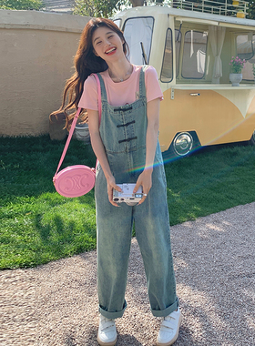 现货~盘扣复古甜酷工装牛仔背带裤8078-P115K168