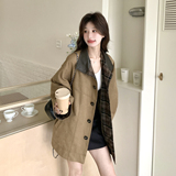 春装新款拼接PU皮风衣外套2C153-8912-P185K278，女装风衣，2C153