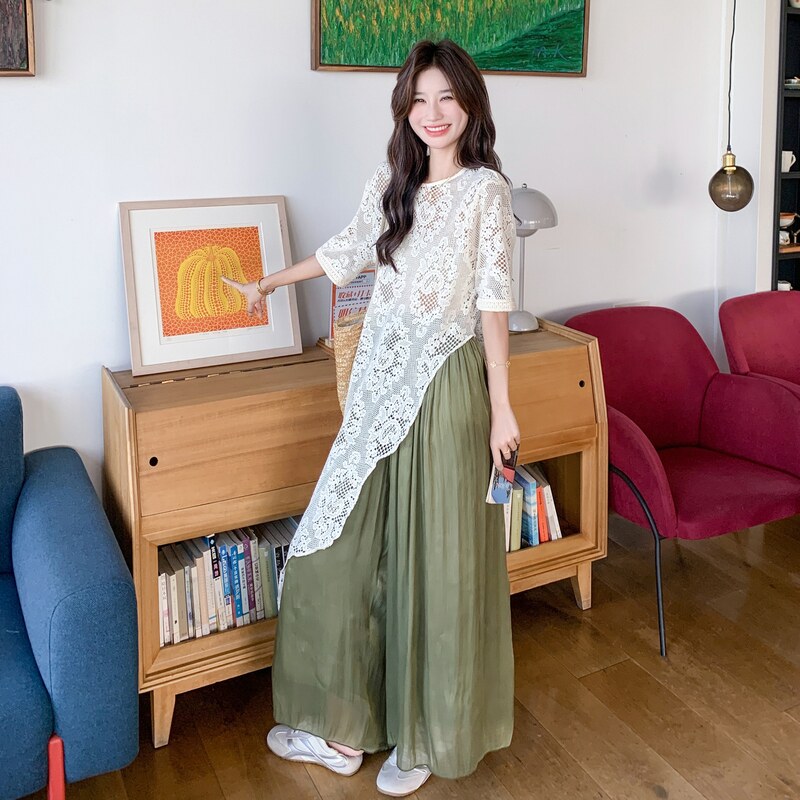 设计感不规则T恤套装女2025夏新款时尚韩系休闲减龄阔腿裤两件套图片