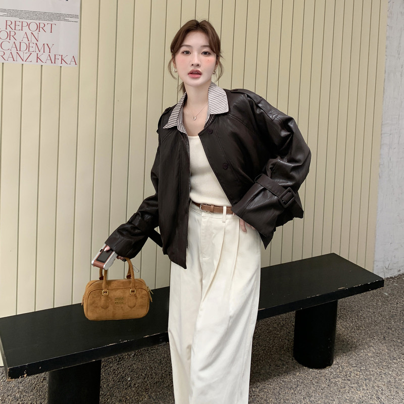 新款春装拼接皮衣外套2C153-886-P155K228,女装皮衣,2C153