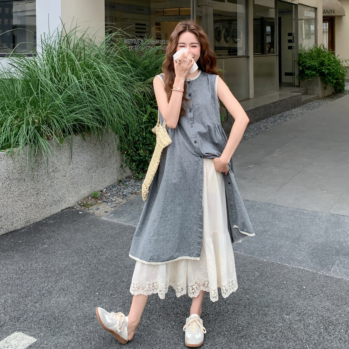休闲松弛感穿搭套装女2025夏季新款韩系宽松无袖背心阔腿裤两件套,女装套装/套裙,2C153