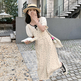 韩系碎花工装背带裙女夏2024新奶乎乎桔梗初恋连衣裙小清新爆款，女装连衣裙，2C153