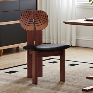 法式中古风实木靠背椅子复古风家用设计师高级感创意休闲餐桌椅子