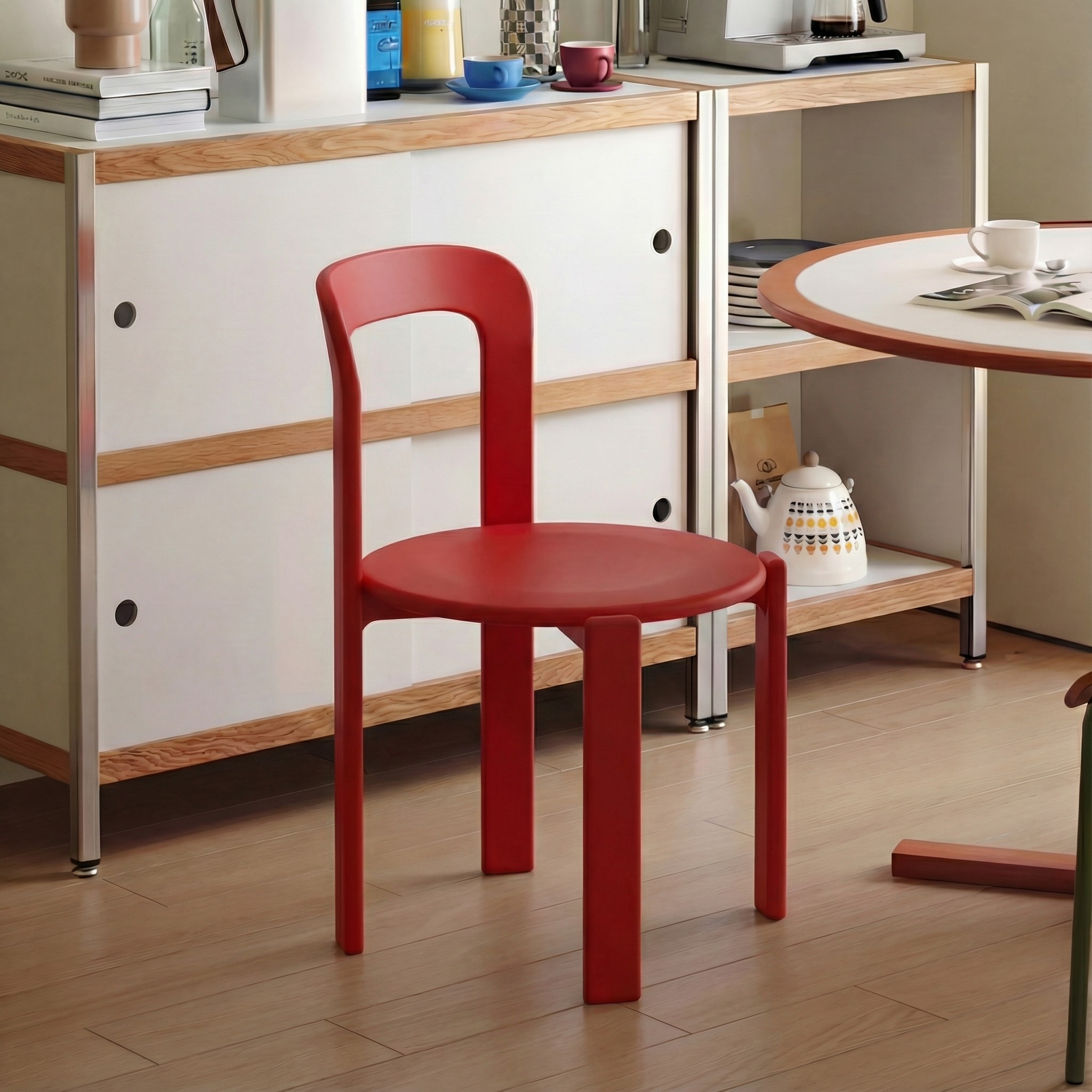 多巴胺餐椅可叠放塑料椅子家用加厚靠背椅中古风高级感创意REY椅