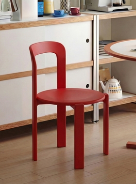 多巴胺餐椅可叠放塑料椅子家用加厚靠背椅中古风高级感创意REY椅