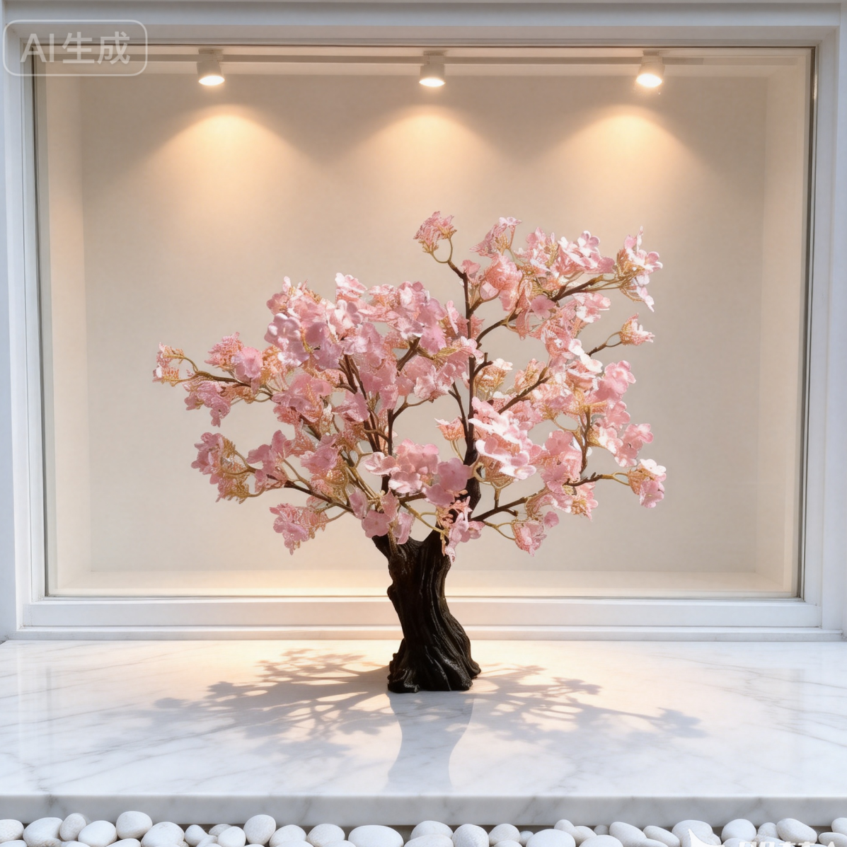 仿真樱花树盆栽粉色花朵绿植摆件家居装饰休闲风手办车模配景绢花