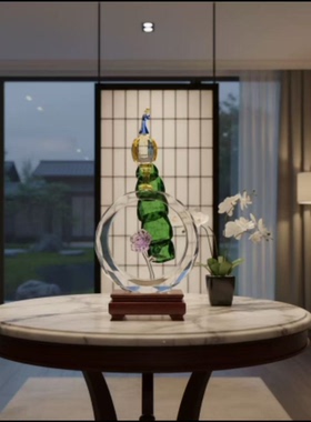 k9水晶新款绿尾孔雀摆件