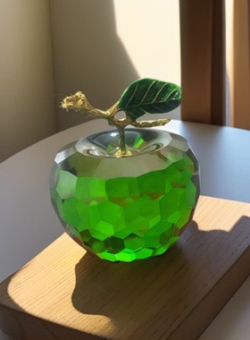 创意水晶青苹果装饰摆件绿色家居桌面工艺品客厅书房装饰品
