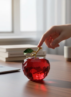 红色水晶苹果装饰摆件桌面家居创意礼品果蔬造型工艺品