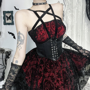 Gothic暗黑哥特风植绒五角星连衣裙不规则性感辣妹蓬蓬裙