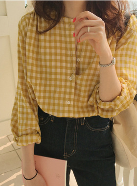 漫展服cosplay服装锈湖Ida圆领格子衬衫女早秋姜黄色长袖上衣