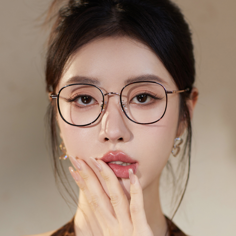 御姐眼镜框女超轻纯钛大框大脸显瘦复古高级感素颜近视框架眼镜女