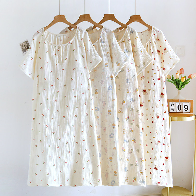 带胸垫Bar罩杯一体免穿文胸短袖睡裙女纯棉纱布甜美卡通家居裙夏,女士内衣/男士内衣/家居服,睡裙,淘宝优惠券,粉丝福利购,淘宝优惠卷