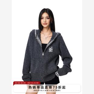 【Achock官方店】简约连帽毛衣宽松慵懒风针织衫拼格情侣外套