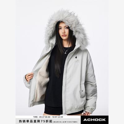 【Achock官方店】加厚毛领连帽棉衣外套防风带毛保暖棉服派克服男