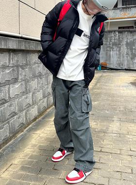 07QWER 正品美式重磅水洗纯棉街头工装裤宽松直筒阔腿裤子潮ins