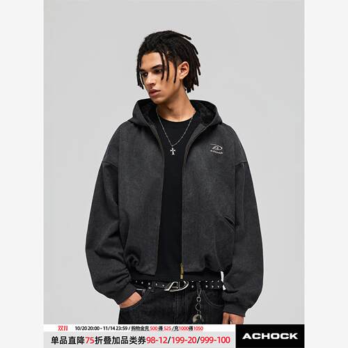 【Achock官方店】美式街头复古洗水做旧短款外套潮牌加绒保暖夹克