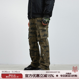 新因素美式 裤 男女重磅直筒宽松街头牛仔伐木裤 复古迷彩多口袋工装