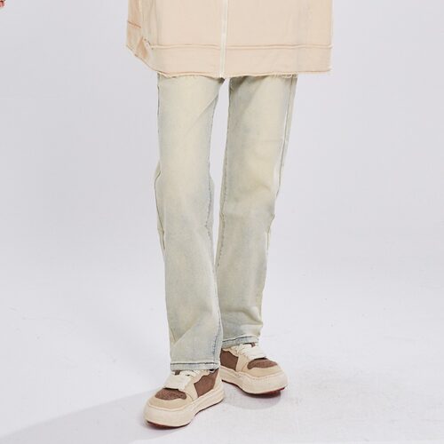 新因素黄泥染牛仔裤微弹