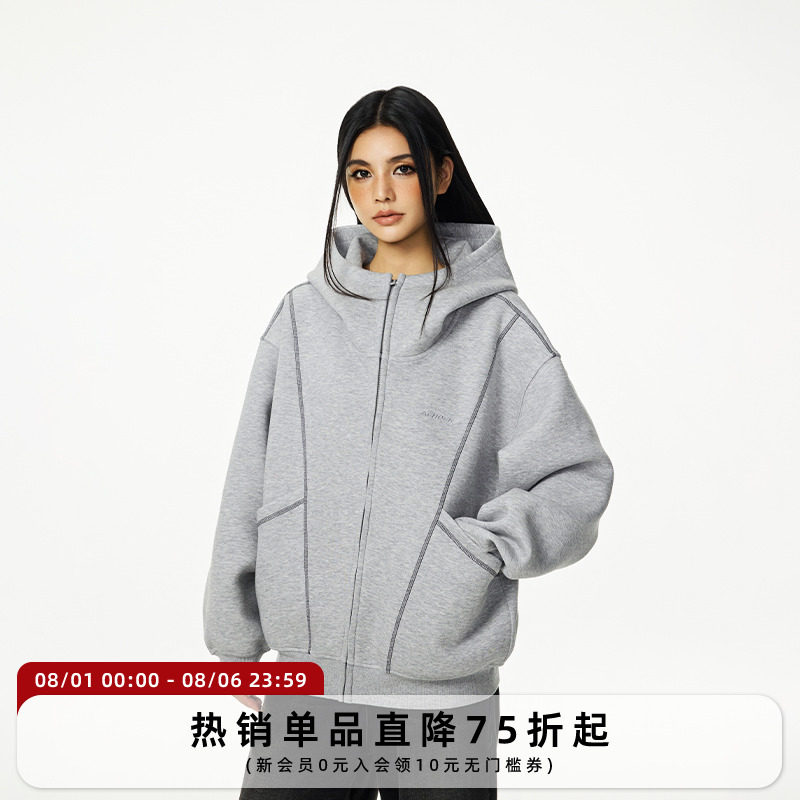 【Achock官方店】重磅空气层开衫拉炼卫衣外套25春款情侣廓形上衣图片