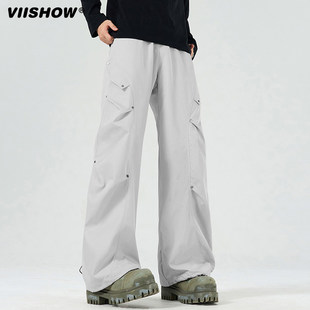 VISHOW美式伞兵裤男秋季拼接直筒工装裤子高街休闲运动阔腿长裤