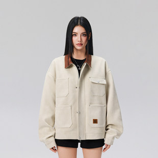 【Achock官方店】街头复古重工做旧麂皮多口袋翻领外套潮牌夹克男