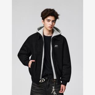 【Achock官方店】acac系列撞色假两件秋冬棉服外套高街连帽卫衣男