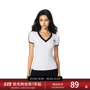【Achock官方店】复古辣妹V领撞色短袖T恤女夏季运动修身显瘦上衣