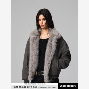 【Achock官方店】重磅保暖麂皮座山雕棉服外套秋冬保暖毛领棉袄女