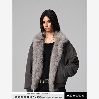 【Achock官方店】重磅保暖麂皮座山雕棉服外套秋冬保暖毛领棉袄女