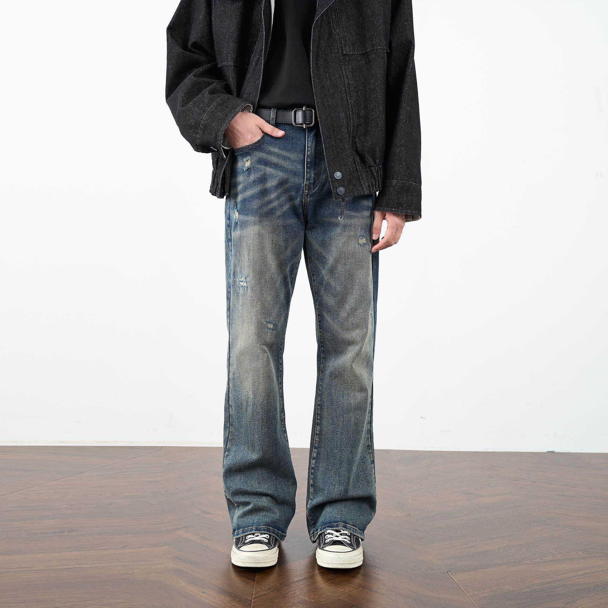 新因素美式复古做旧微喇牛仔裤男秋冬水洗高街后口袋趣味刺绣长裤,男装,牛仔裤,淘宝优惠券,粉丝福利购,淘宝优惠卷