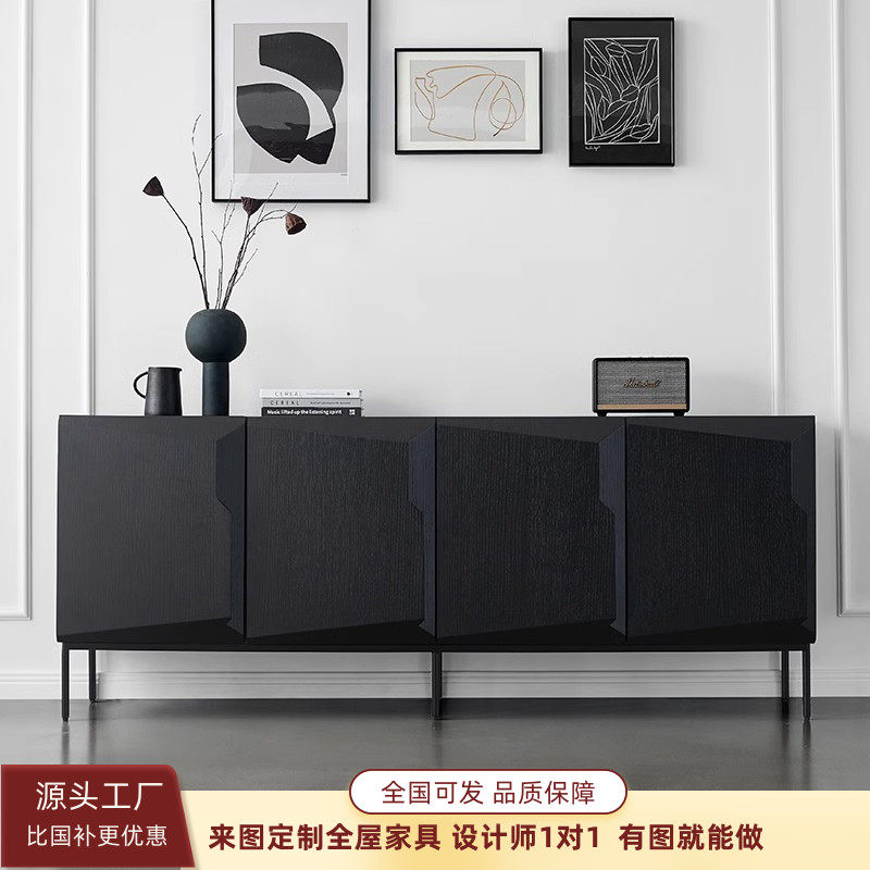 北欧黑橡木色餐边柜茶水柜入户进门玄关柜收纳柜诧寂风格创意定制