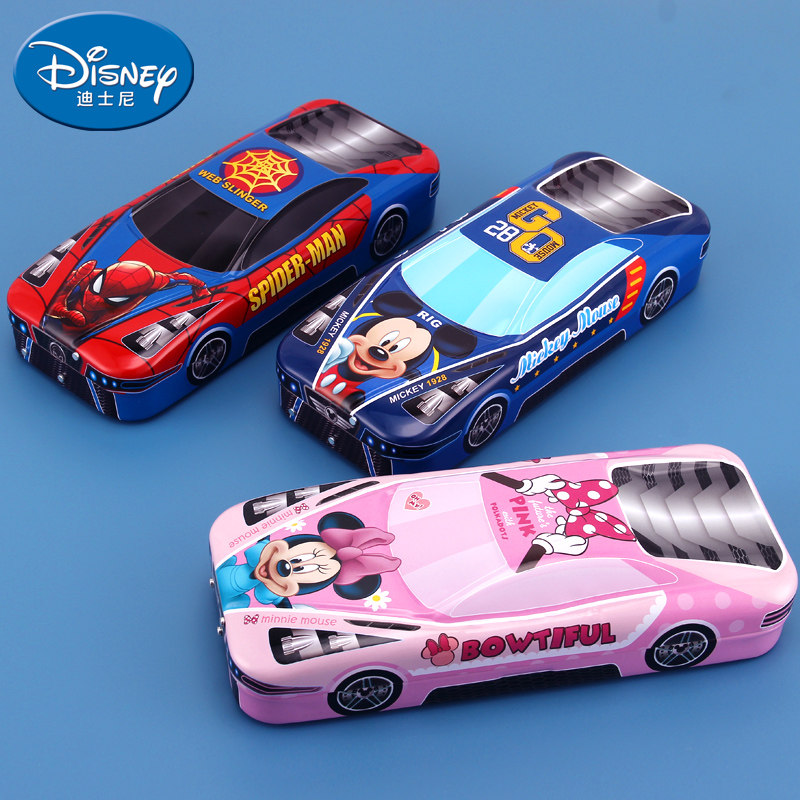 迪士尼汽车文具盒小学生三层铁笔盒多功能儿童笔盒蜘蛛侠铅笔盒