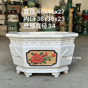 岭南园林石湾花盆手工贴花冰裂陶瓷盆广东佛山盆景盆室内外花卉盆