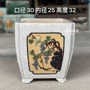 石湾盆高筒深四方花盆岭南悬崖盆岭高深绿植花卉落地盆景大号简约