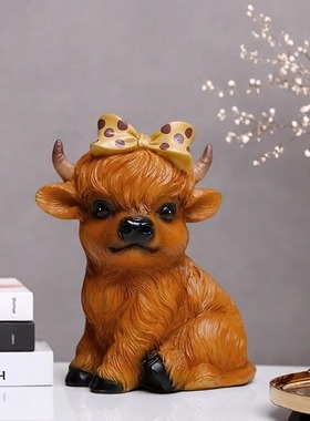 新品苏格兰高地牛树脂雕像可爱仿