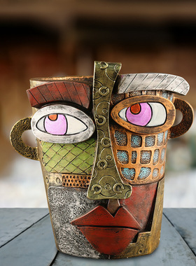 新款复古人脸多彩抽象艺术多肉花