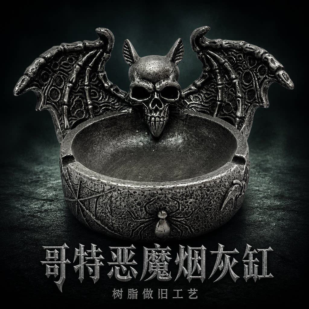 跨境哥特风蝙蝠骷髅树脂烟灰缸