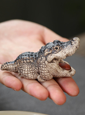跨境 热销 茶宠鳄鱼摆件金融大鳄茶道茶具配件茶桌茶玩可养大嘴鳄