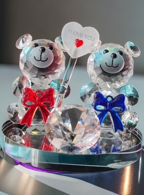 水晶小熊摆件创意小熊汽车装饰品爱心蝴蝶结迷你熊旅游纪念品馈赠
