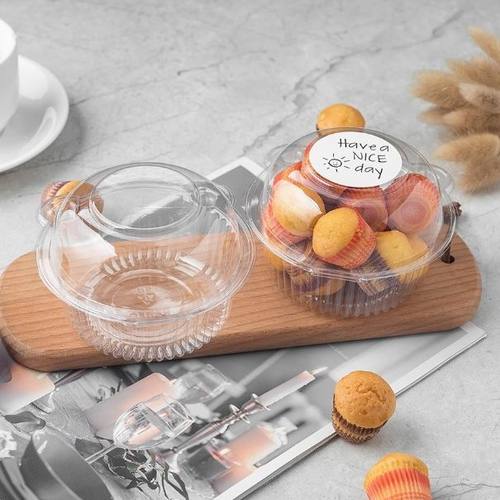 烘焙迷你熊猫蛋糕盒曲奇饼干透明圆形纸杯蛋糕包装盒面包吸塑盒子